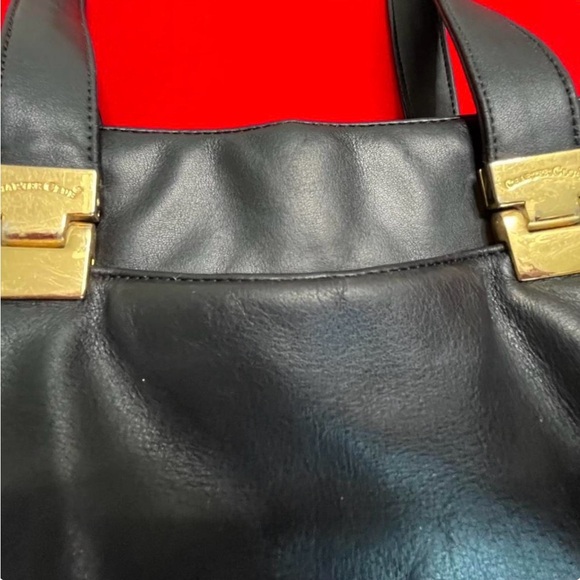 Charter Club Black Leather Shoulder Bag with Gold Accents - Picture 4 of 6
